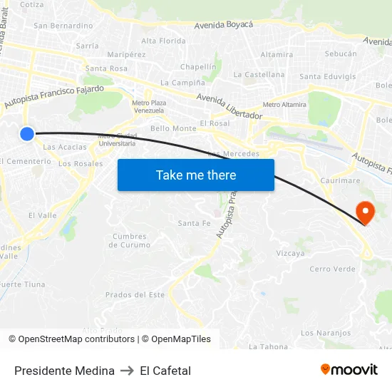Presidente Medina to El Cafetal map