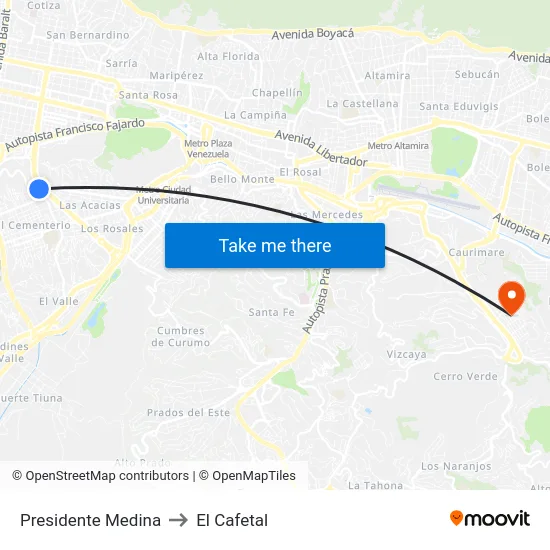 Presidente Medina to El Cafetal map