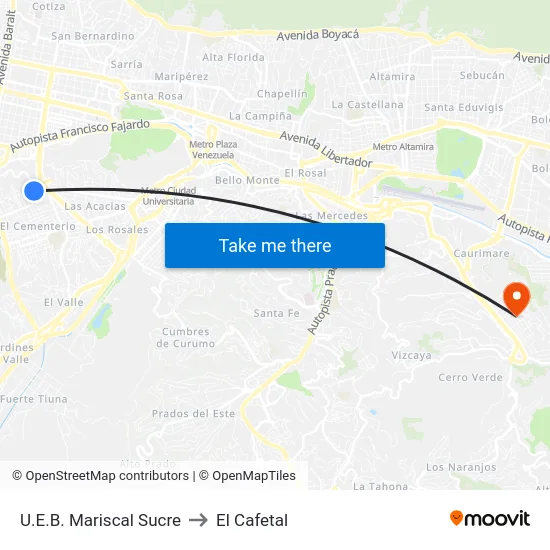 U.E.B. Mariscal Sucre to El Cafetal map