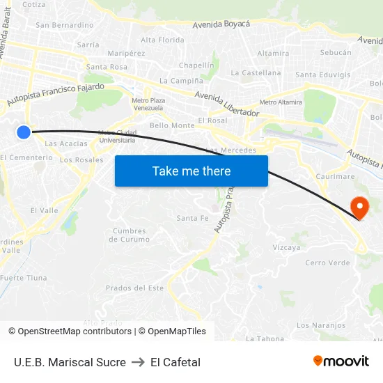 U.E.B. Mariscal Sucre to El Cafetal map