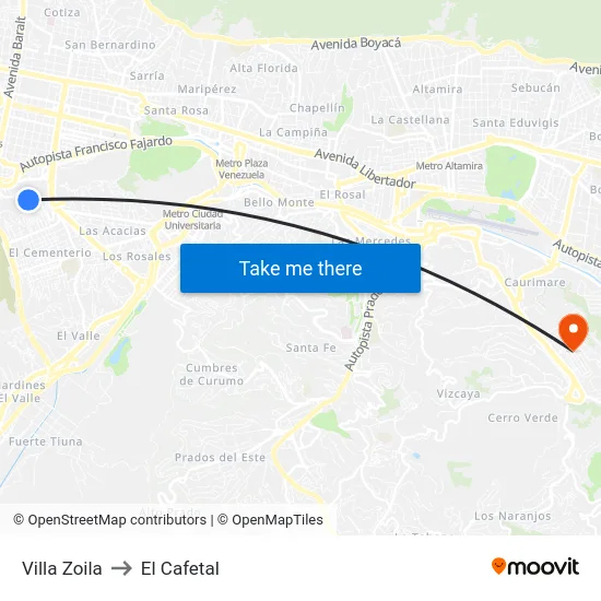 Villa Zoila to El Cafetal map