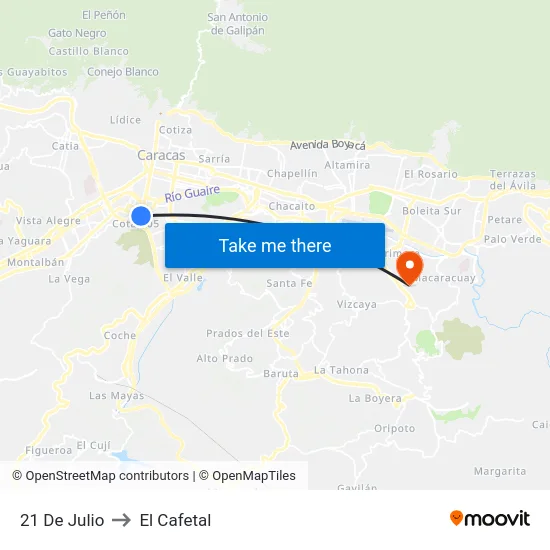 21 De Julio to El Cafetal map