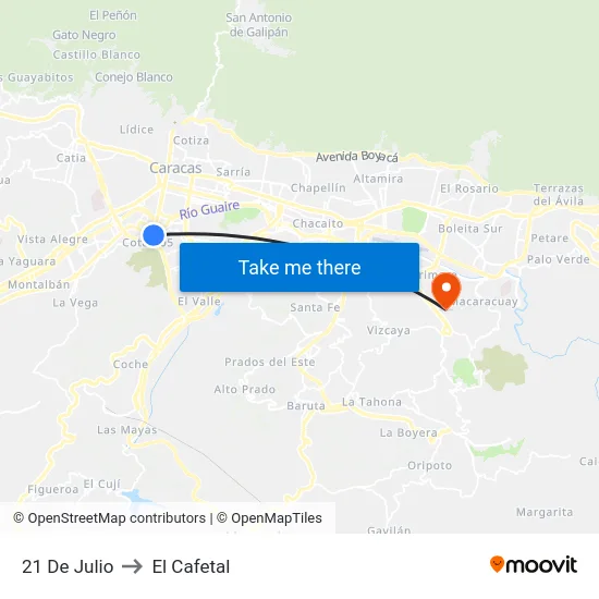 21 De Julio to El Cafetal map