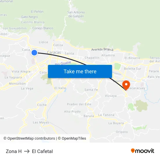 Zona H to El Cafetal map