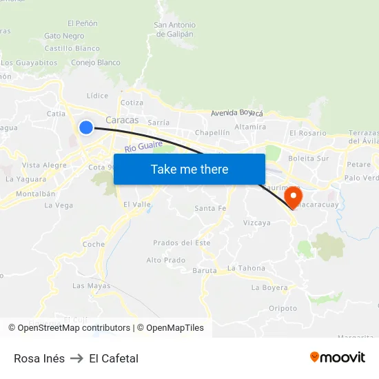 Rosa Inés to El Cafetal map