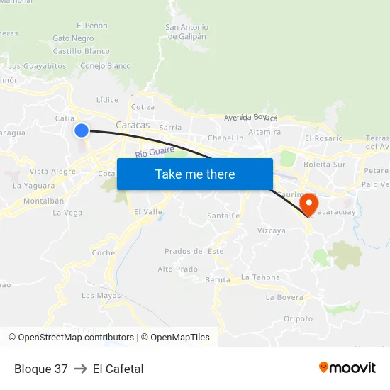 Bloque 37 to El Cafetal map