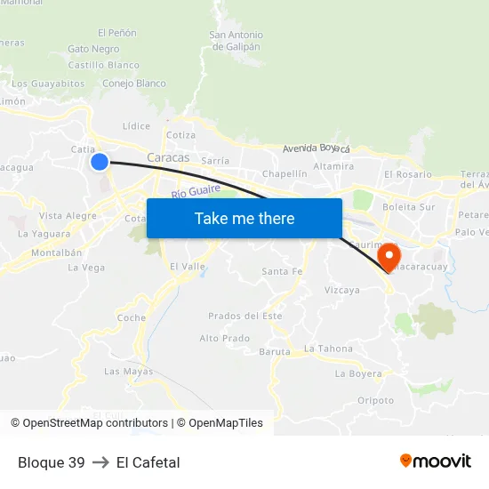 Bloque 39 to El Cafetal map