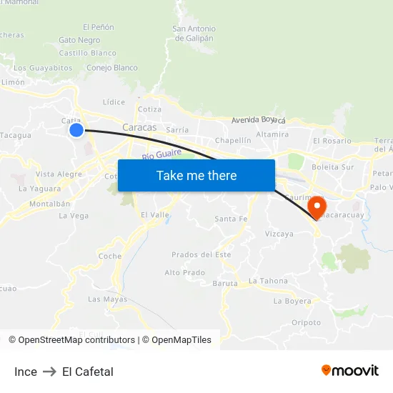 Ince to El Cafetal map