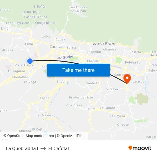 La Quebradita I to El Cafetal map