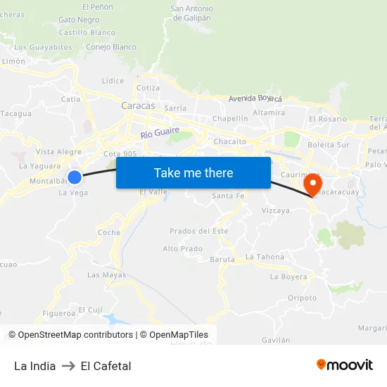 La India to El Cafetal map