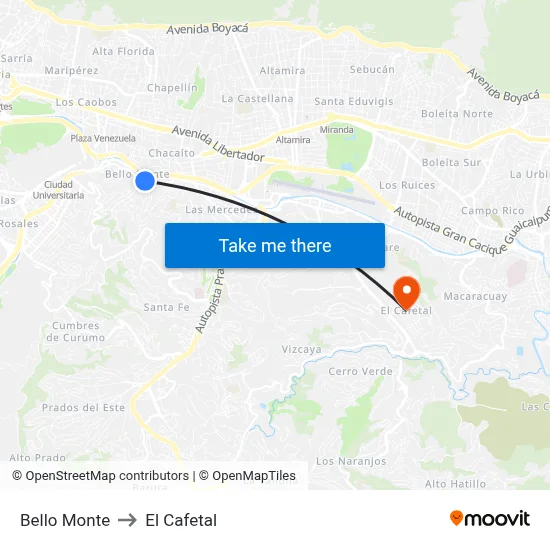 Bello Monte to El Cafetal map