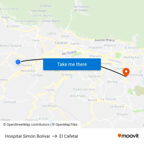 Hospital Simón Bolívar to El Cafetal map