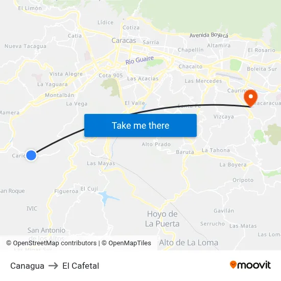 Canagua to El Cafetal map