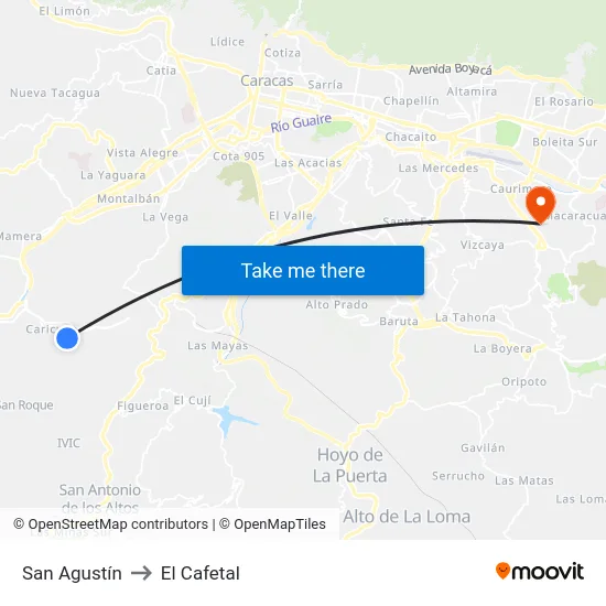 San Agustín to El Cafetal map