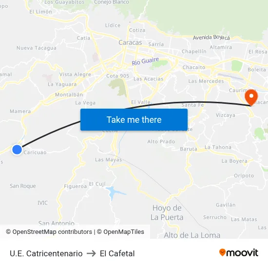 U.E. Catricentenario to El Cafetal map