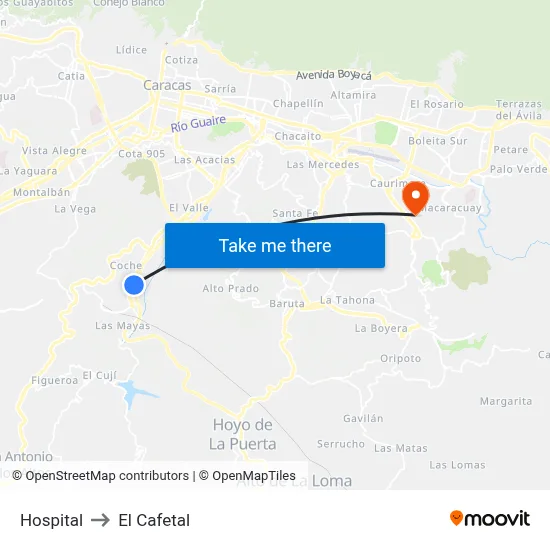 Hospital to El Cafetal map