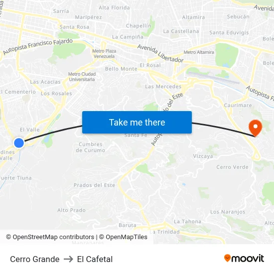 Cerro Grande to El Cafetal map