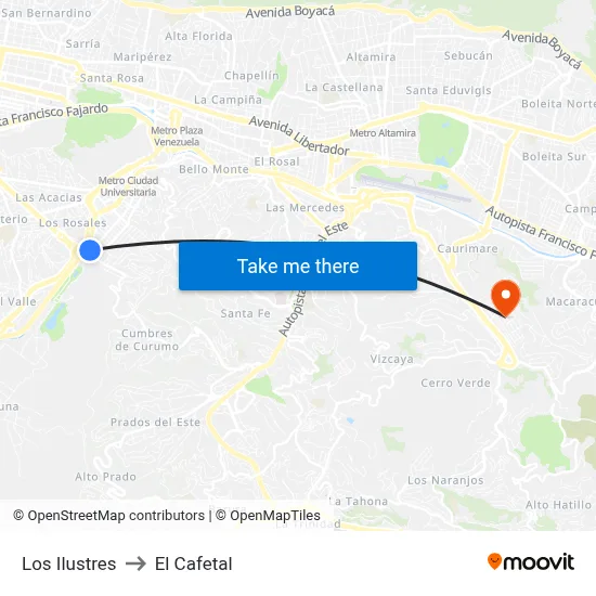 Los Ilustres to El Cafetal map