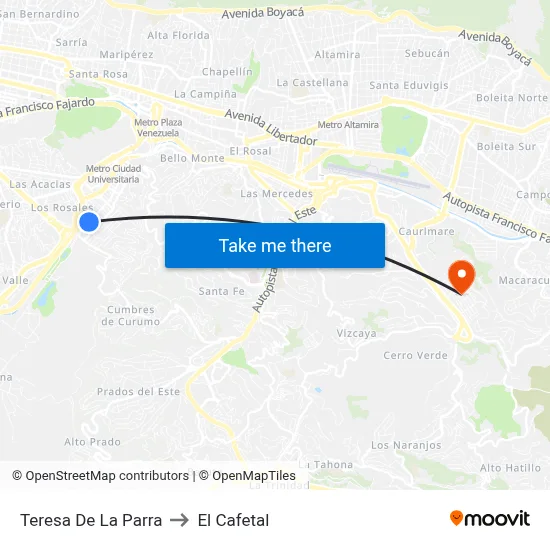 Teresa De La Parra to El Cafetal map