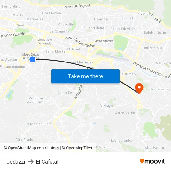 Codazzi to El Cafetal map