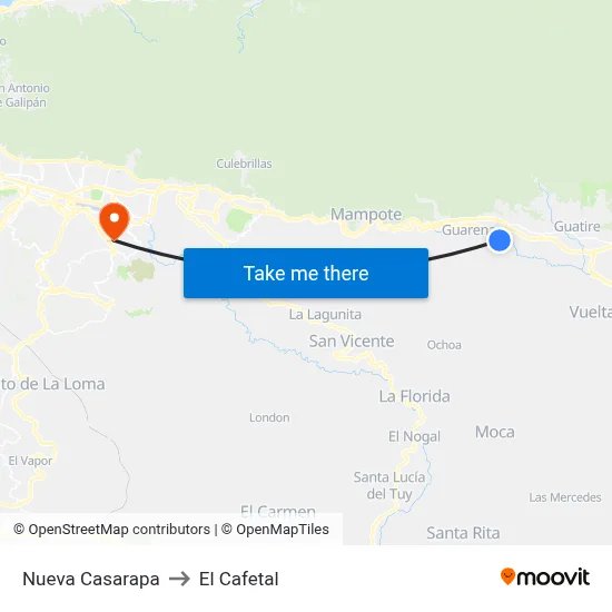 Nueva Casarapa to El Cafetal map
