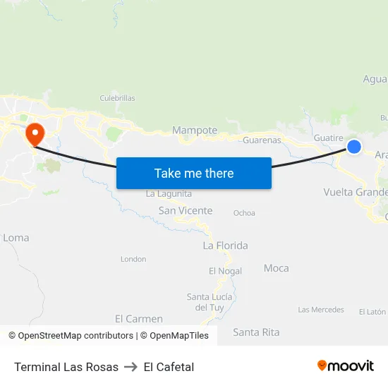Terminal Las Rosas to El Cafetal map
