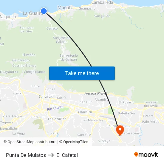 Punta De Mulatos to El Cafetal map