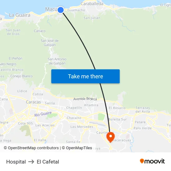 Hospital to El Cafetal map