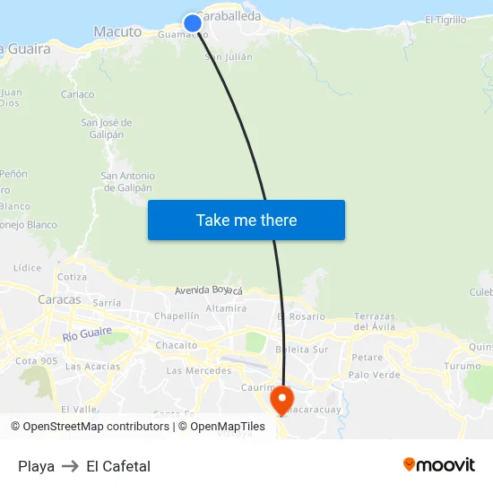 Playa to El Cafetal map