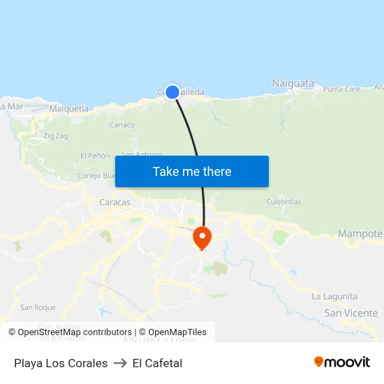 Playa Los Corales to El Cafetal map