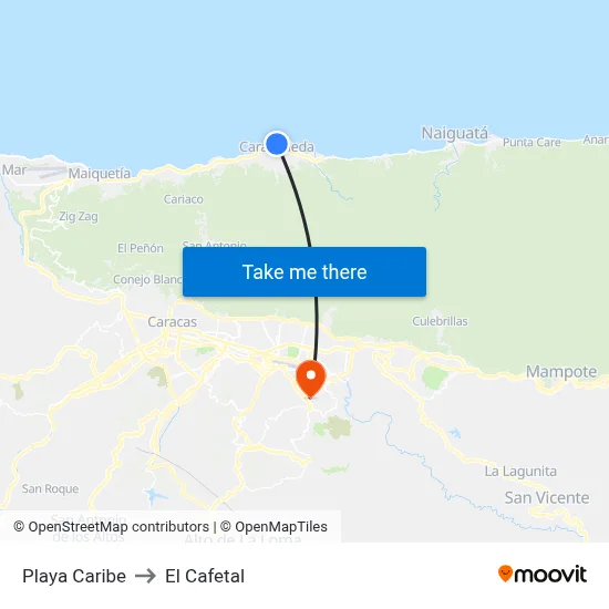 Playa Caribe to El Cafetal map