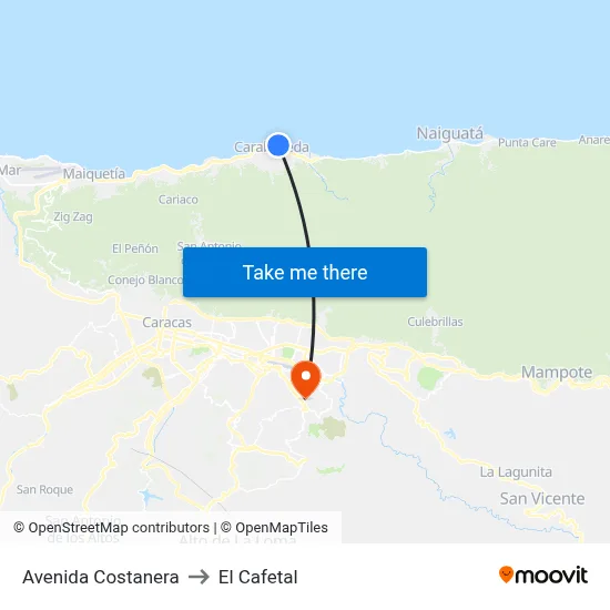 Avenida Costanera to El Cafetal map