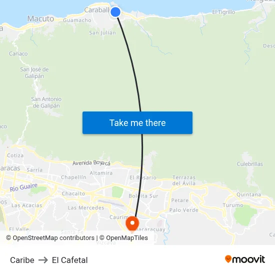 Caribe to El Cafetal map