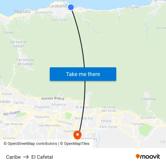 Caribe to El Cafetal map