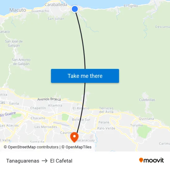Tanaguarenas to El Cafetal map