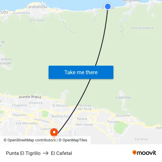 Punta El Tigrillo to El Cafetal map