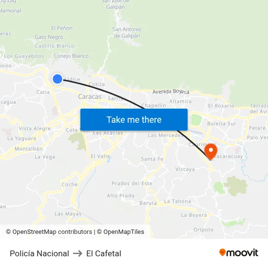 Policía Nacional to El Cafetal map