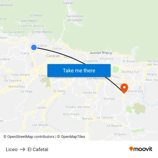 Liceo to El Cafetal map