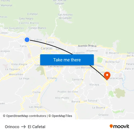 Orinoco to El Cafetal map