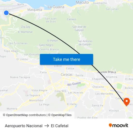 Aeropuerto Nacional to El Cafetal map