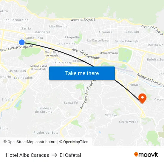 Hotel Alba Caracas to El Cafetal map