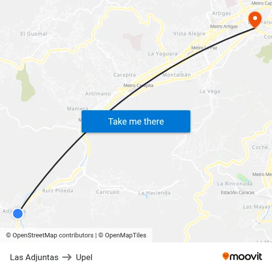 Las Adjuntas to Upel map