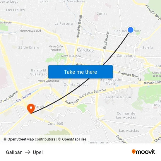 Galipán to Upel map