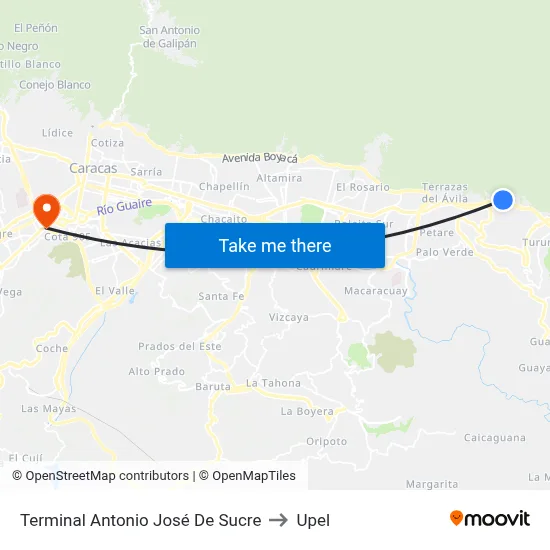 Terminal Antonio José De Sucre to Upel map