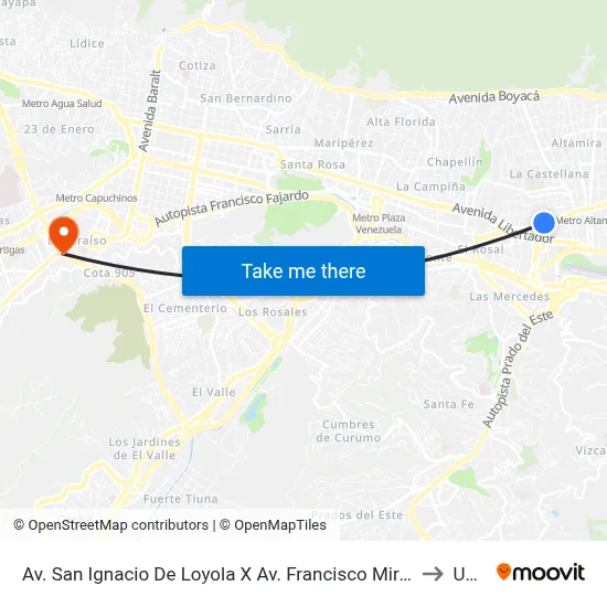 Av. San Ignacio De Loyola X Av. Francisco Miranda to Upel map