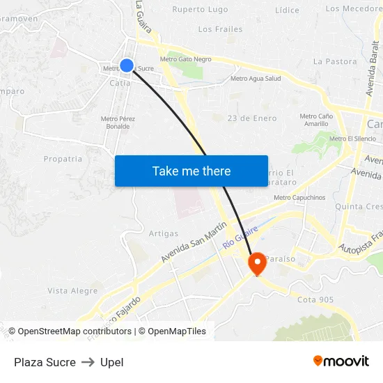 Plaza Sucre to Upel map