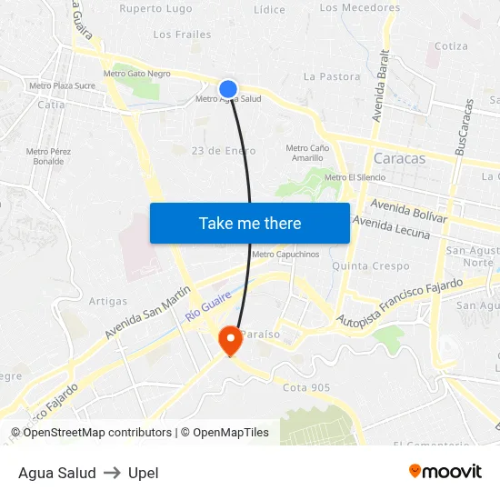 Agua Salud to Upel map