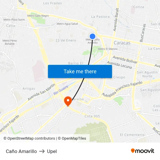 Caño Amarillo to Upel map