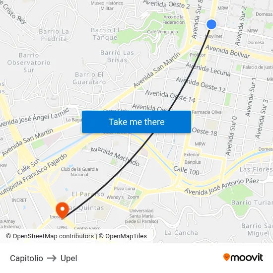 Capitolio to Upel map