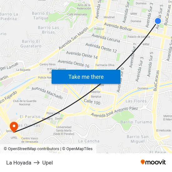 La Hoyada to Upel map